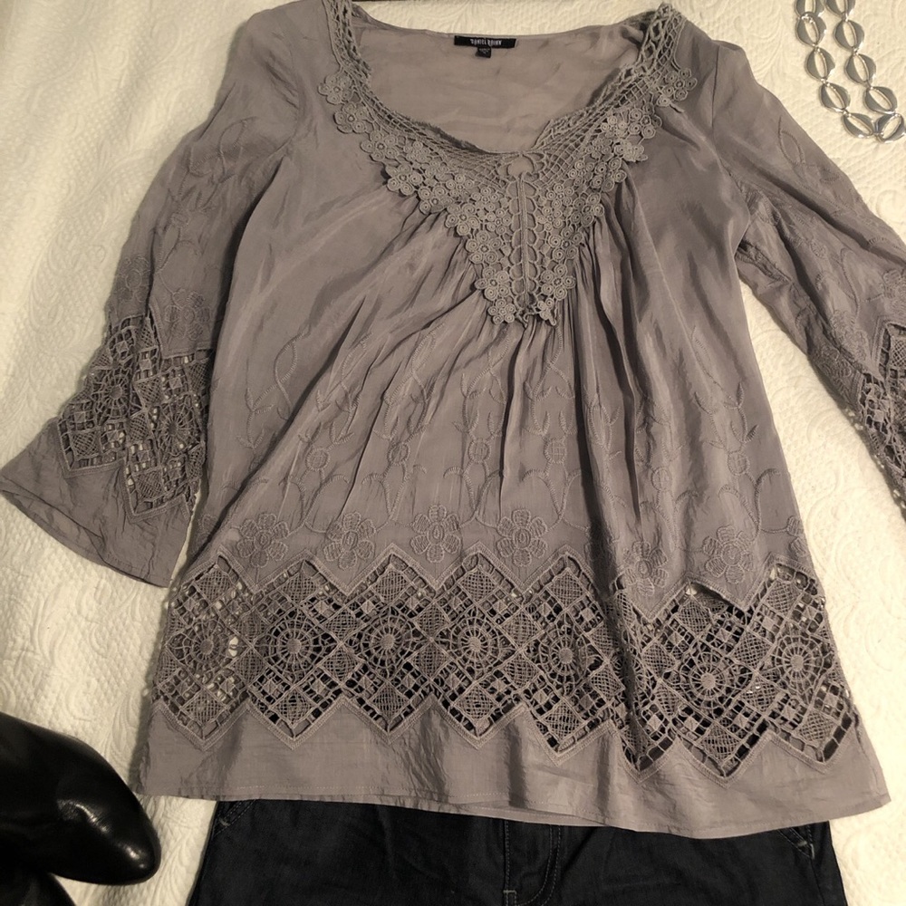 Flirty and festival gray top